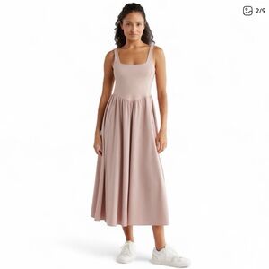 Zella Effortless Square Neck Midi Dress Color: Pink Fawn Small